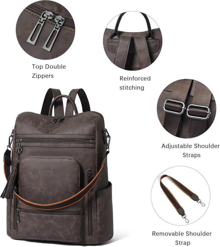 Mochila Shrrie de cuero vegano para computadora portátil de 14 pulg...