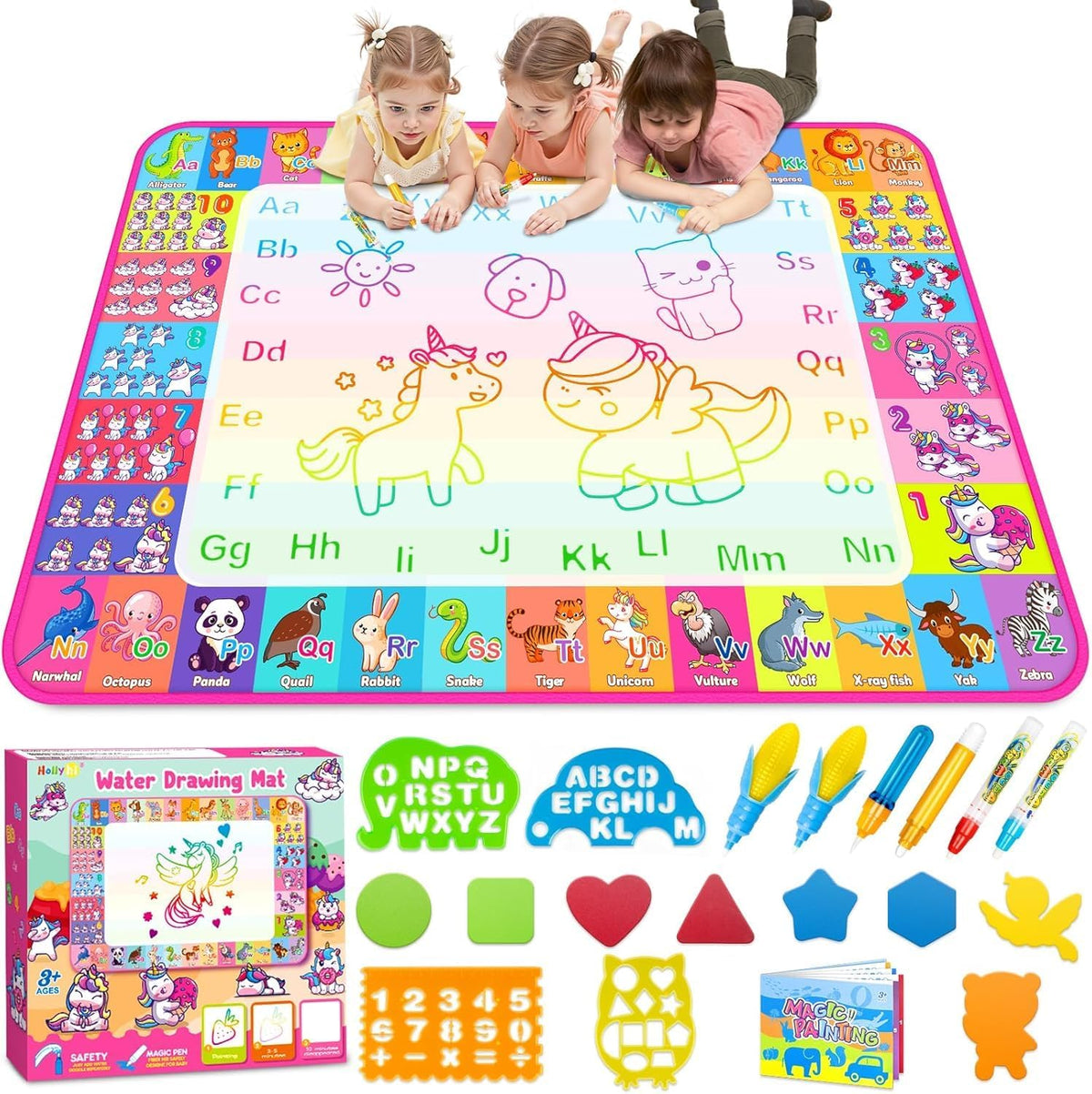Alfombrilla de Dibujo de Agua Aqua - Alfombrilla de Dibujo para Niños, Juguetes Educativos para Niños Pequeños de 3, 4, 5, 6, 7 y 8 Años, Regalos para Niños y Niñas - Alfombrilla de Dibujo de Color
