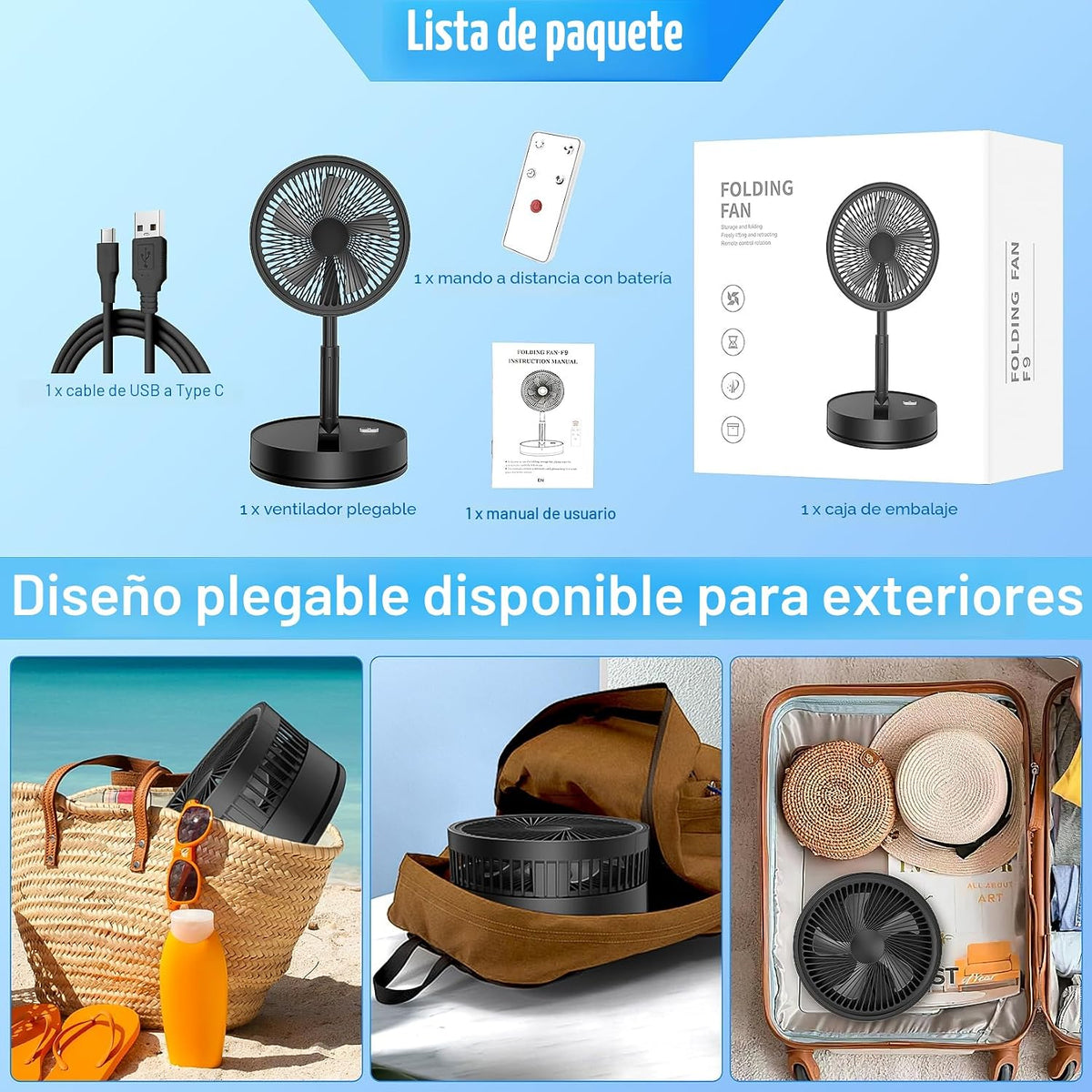 LIPETY Ventilador oscilante plegable portátil \u2013 Ventilador peq...