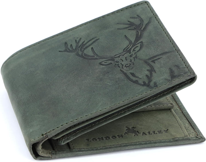 LONDON ALLEY ELK Cartera de cuero verde vintage para hombre