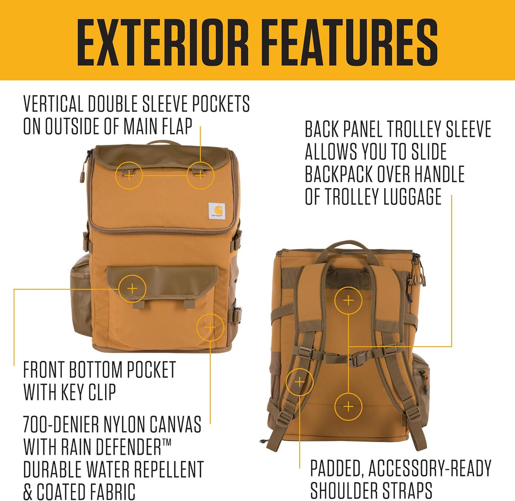 Carhartt Mochila unisex de 35L de nailon para jornada laboral, resistente al agua, con bolsillo acolchado para portátil de 15 pulgadas, Asfalto, Tamaño único