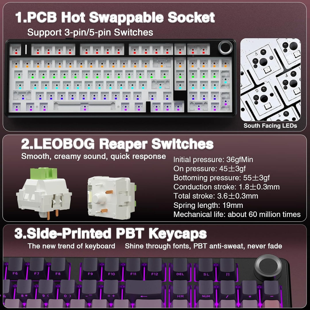 Teclado mecánico inalámbrico AULA F99 Pro con perilla, teclado trim...
