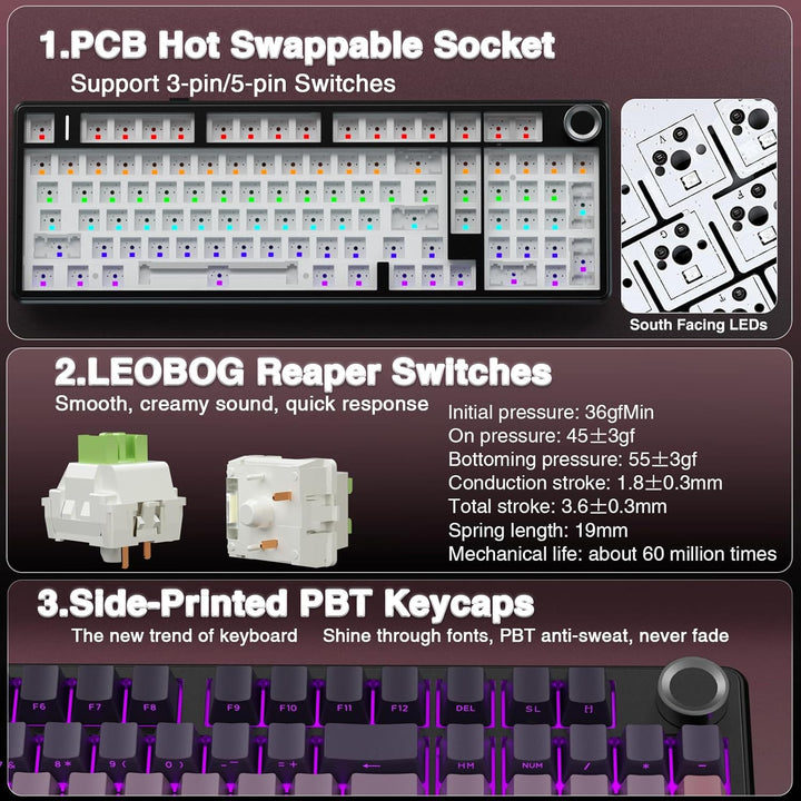 Teclado mecánico inalámbrico AULA F99 Pro con perilla, teclado trim...