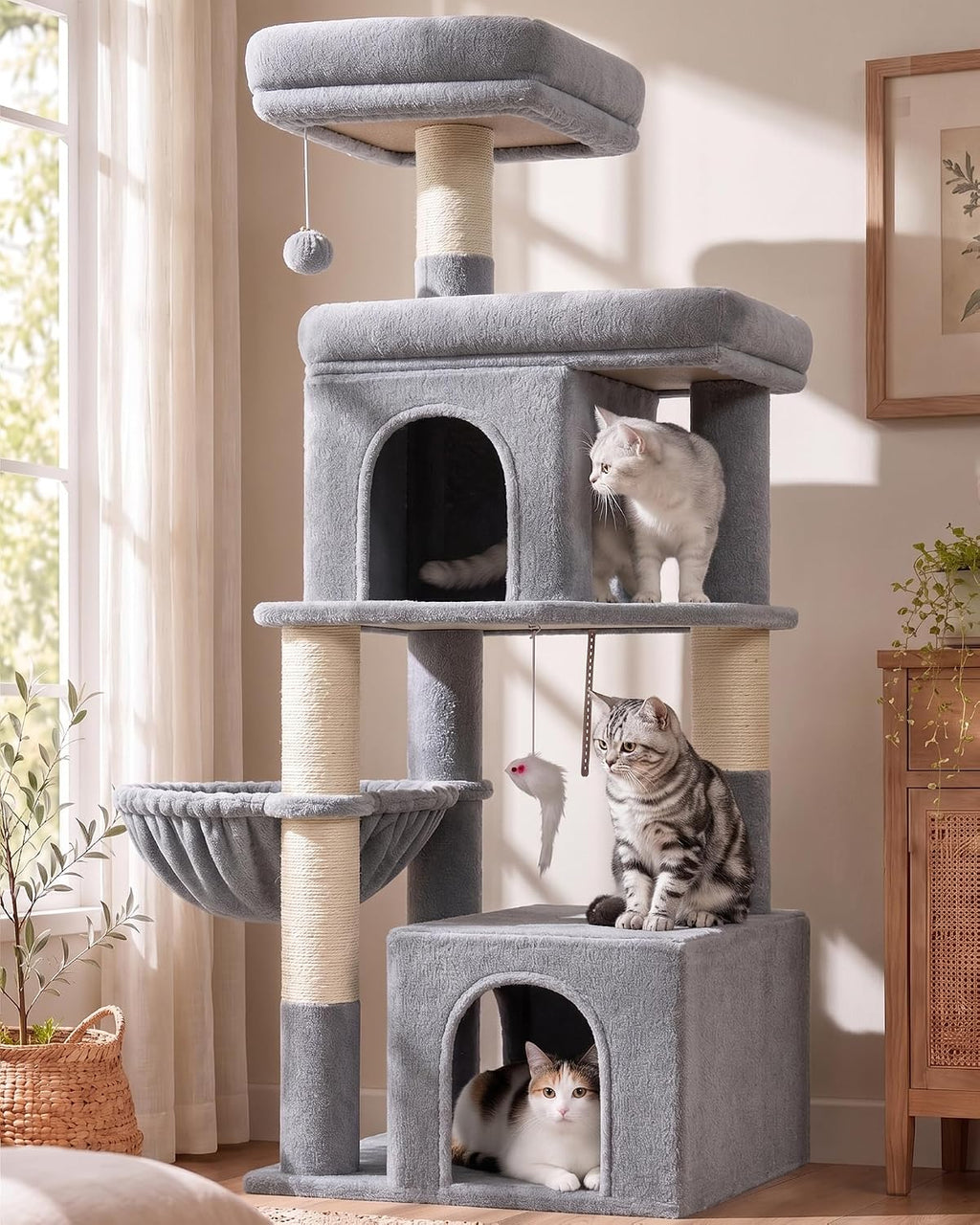 Globlazer Cat Tree Tower 2 Condo Kitten Scratching Post, F54, gris claro