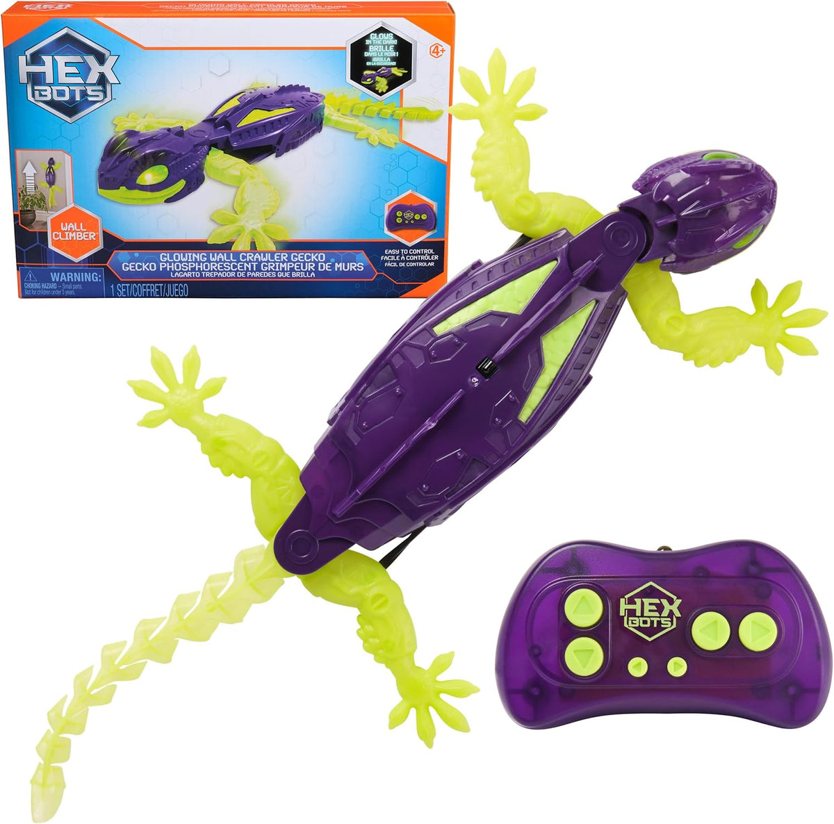 HEX BOTS Juguete de control remoto Gecko que brilla en la oscuridad