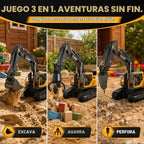 Juguete de excavadora a control remoto 3 en 1 de 14 canales, juguete de excavadora RC para niños de 3 a 12 años con cubo, garra, taladro de 2.4 GHz, vehículos de construcción completamente funcionales, juguetes de regalo para niños de 6, 7, 8, 9, 10 años