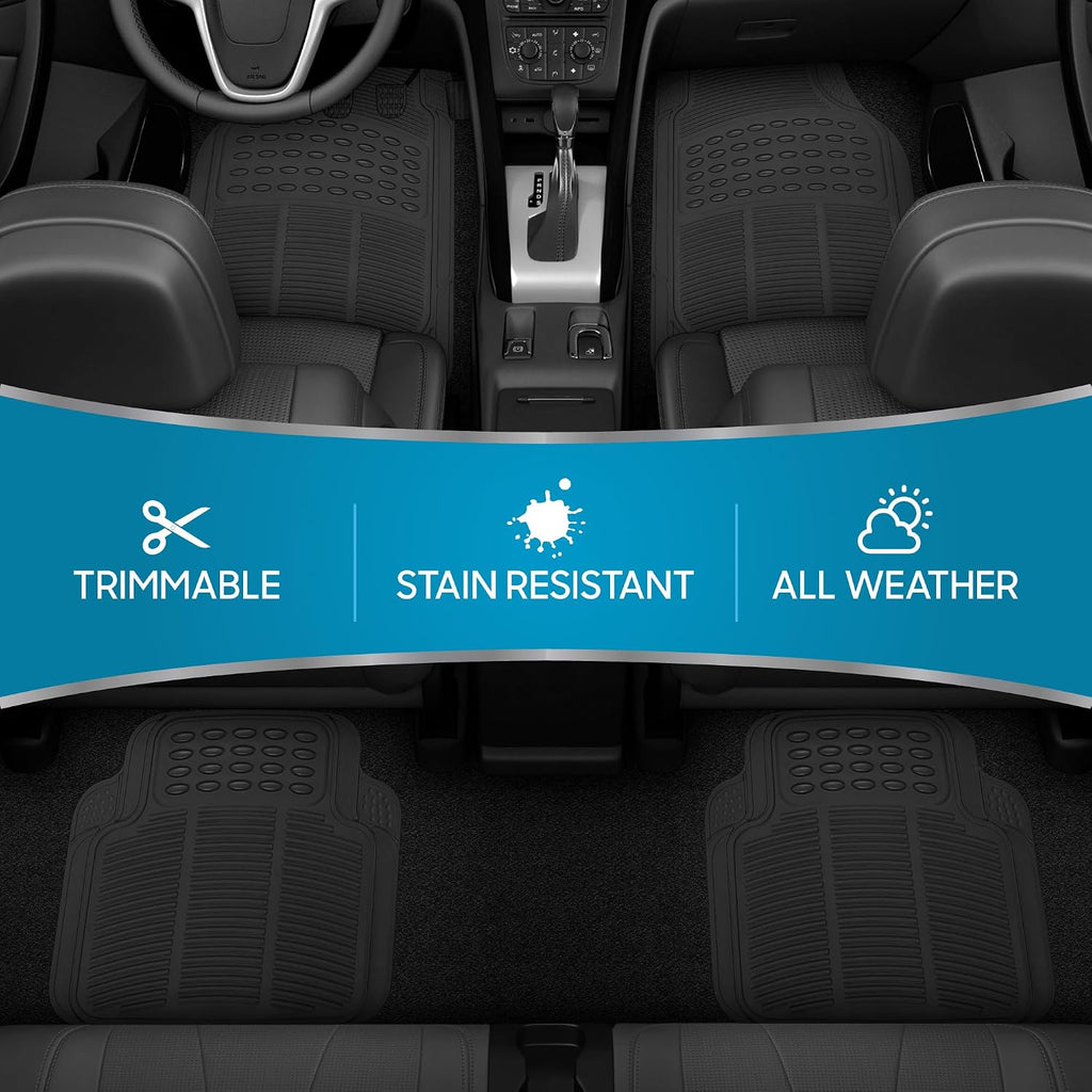 BDK Tapetes de piso para todo tipo de clima, 4 piezas, diseño de ajuste universal, tapetes de goma duraderos con bordes de captura, impermeables para automóviles, camiones, SUV (negro)