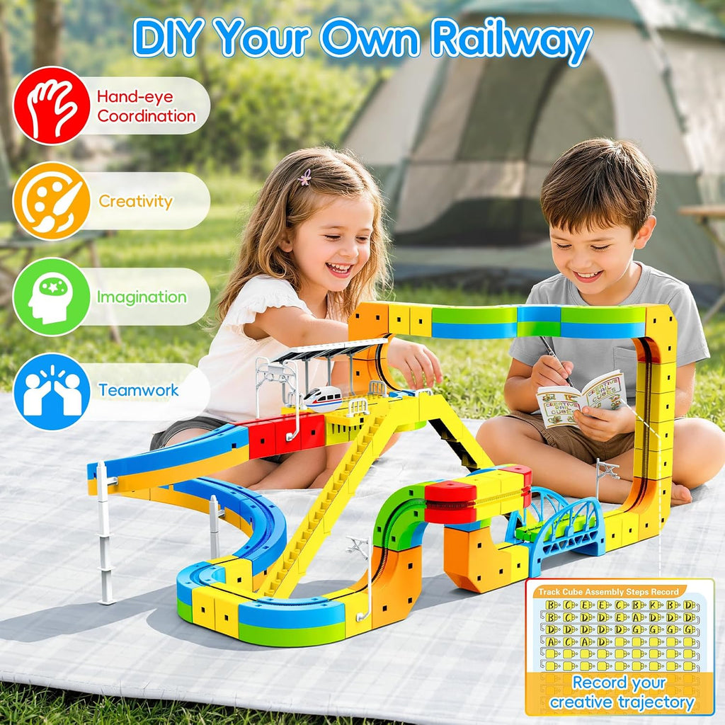 Juego de tren eléctrico de 145 piezas, pista de cubo 3D de bricolaje