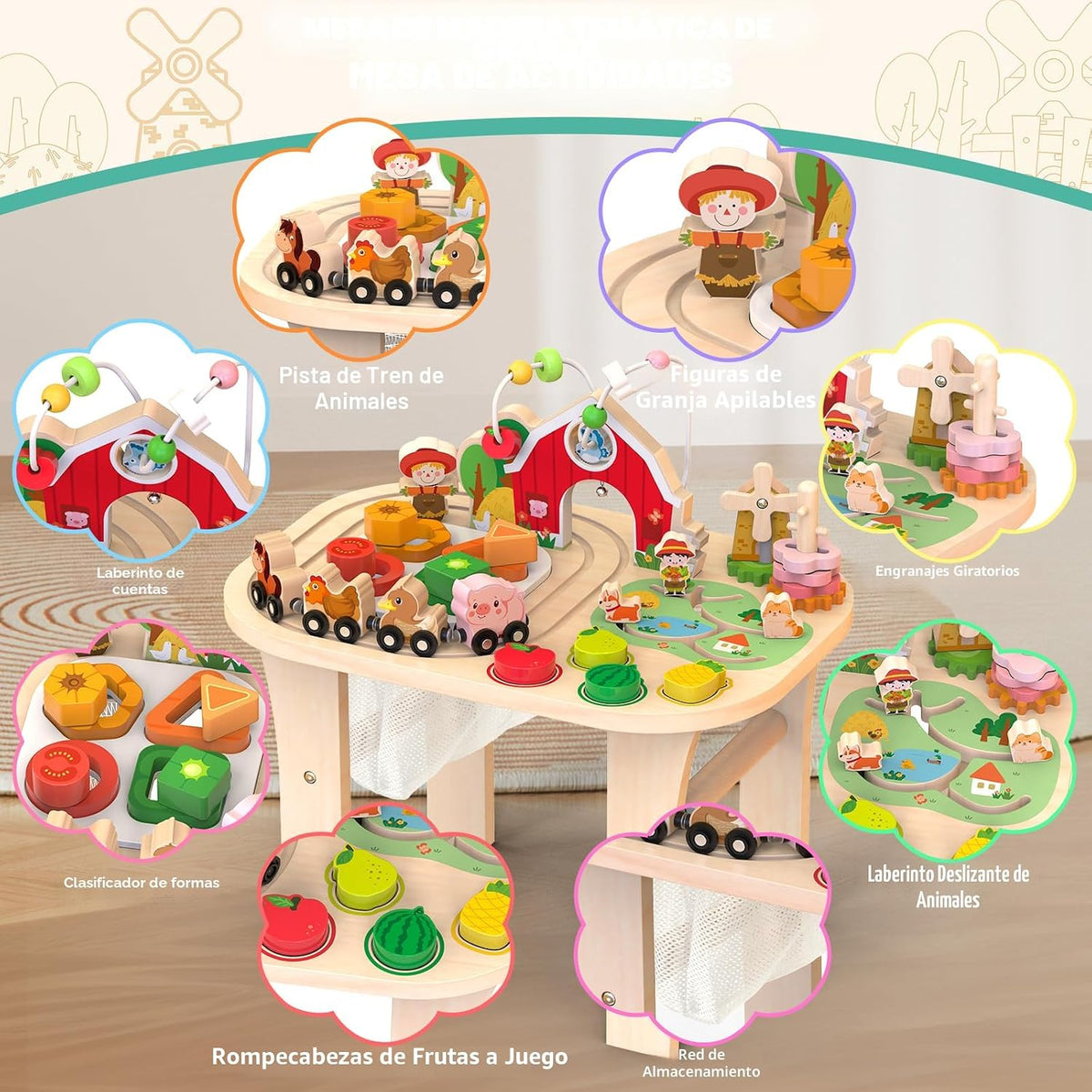 Weilim Mesa de actividades Montessori para niños de 1 año, juguete de