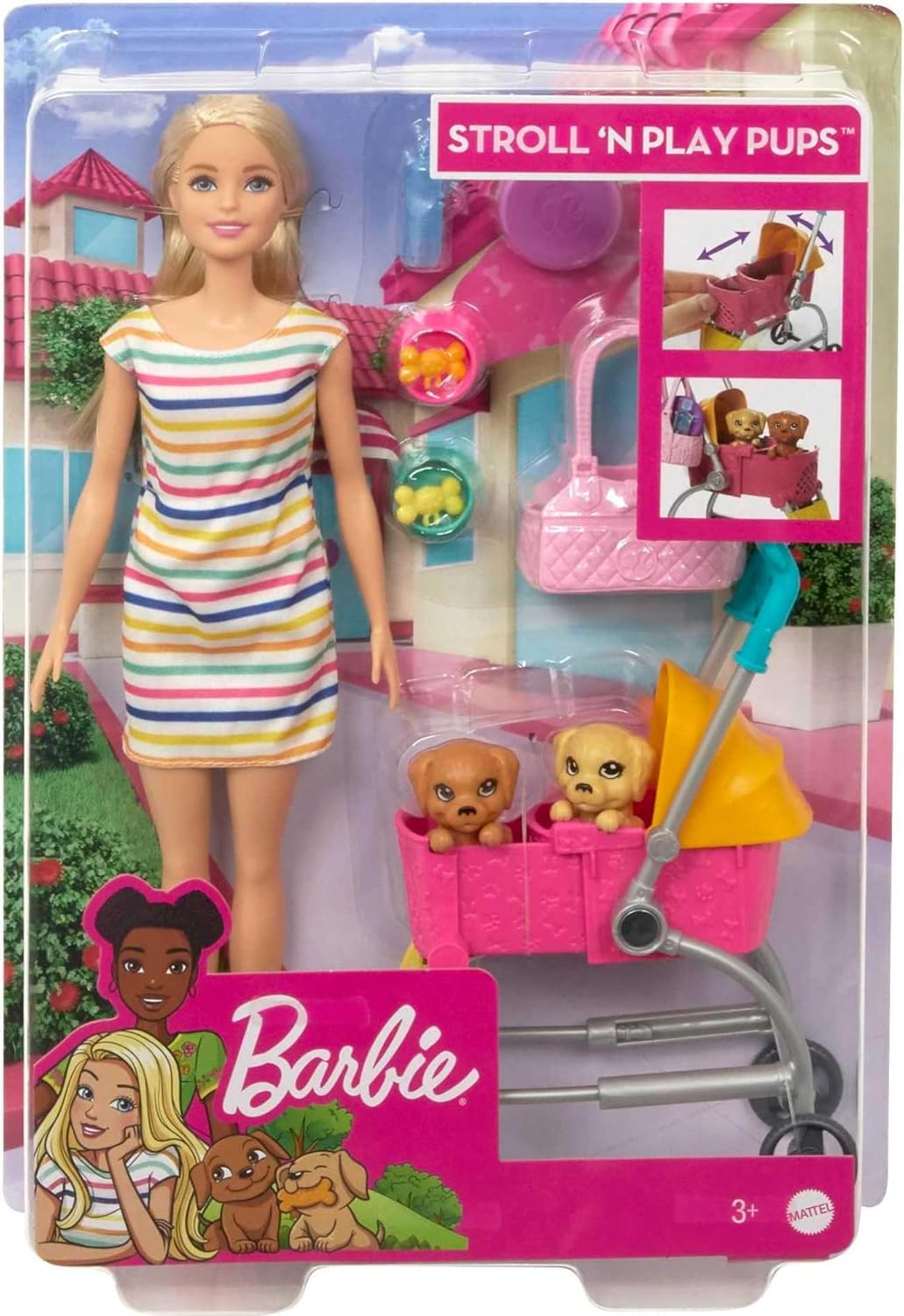 Barbie Muñeca de Paseo de Perros &amp; Accesorios, Juego Stroll &am...