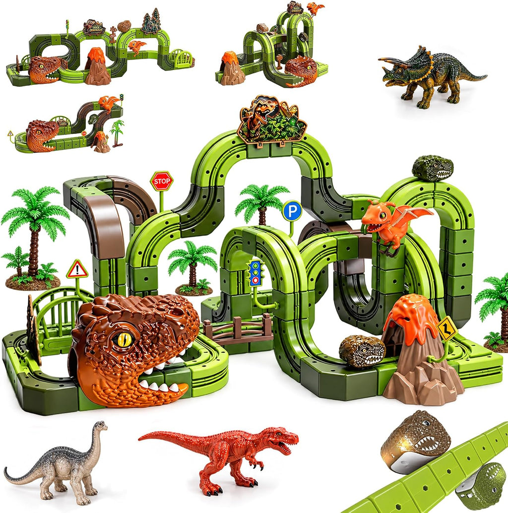 Juego de tren eléctrico de dinosaurio 135PCS para niños, pista de tren