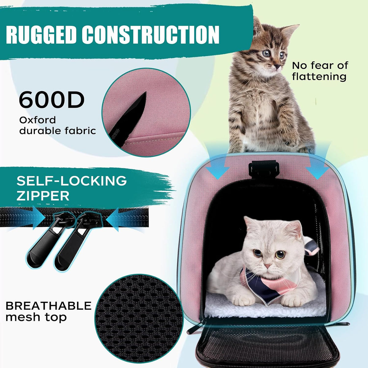 Top tasta Transportador para perros y gatos, para gatos pequeños, medianos y grandes, portador de perros y cachorros pequeños, de cara suave, 15 libras, portátil, plegable, aprobado por aerolíneas
