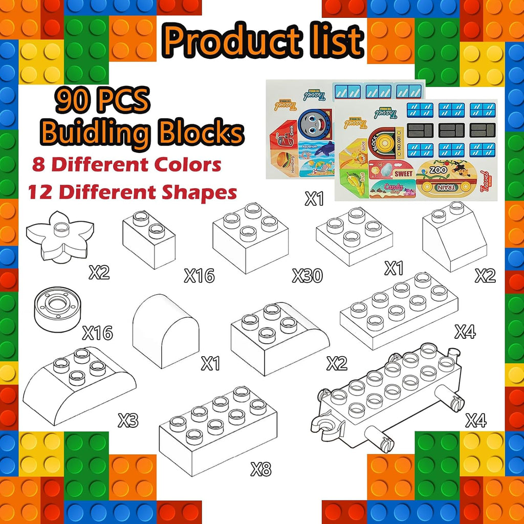 CONVENTEJOY Juego de 90 bloques de construcción clásicos para niños pequeños de 3 a 6 años, juguete educativo de tren de ladrillos de construcción grandes, juguetes STEM compatibles con las principales marcas, regalo para niños