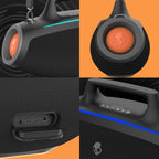 Skullcandy Barrel Bocina Bluetooth Boombox — Bocina portátil inalámbrica resistente al agua, con modo de luces LED, batería de 12 horas, Multi-Link y salidas de carga USB-C y USB-A (Negro)