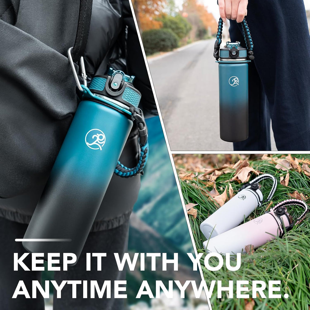 GOSWAG Botella de agua de viaje de acero inoxidable aislada de 24 onzas
