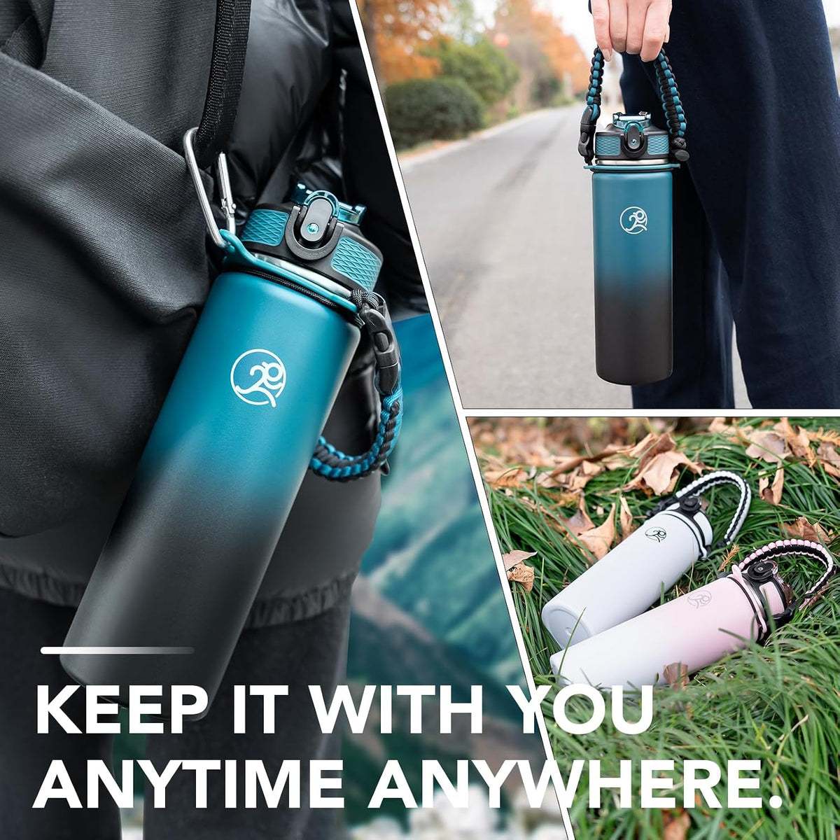 GOSWAG Botella de agua de viaje de acero inoxidable aislada de 24 onzas