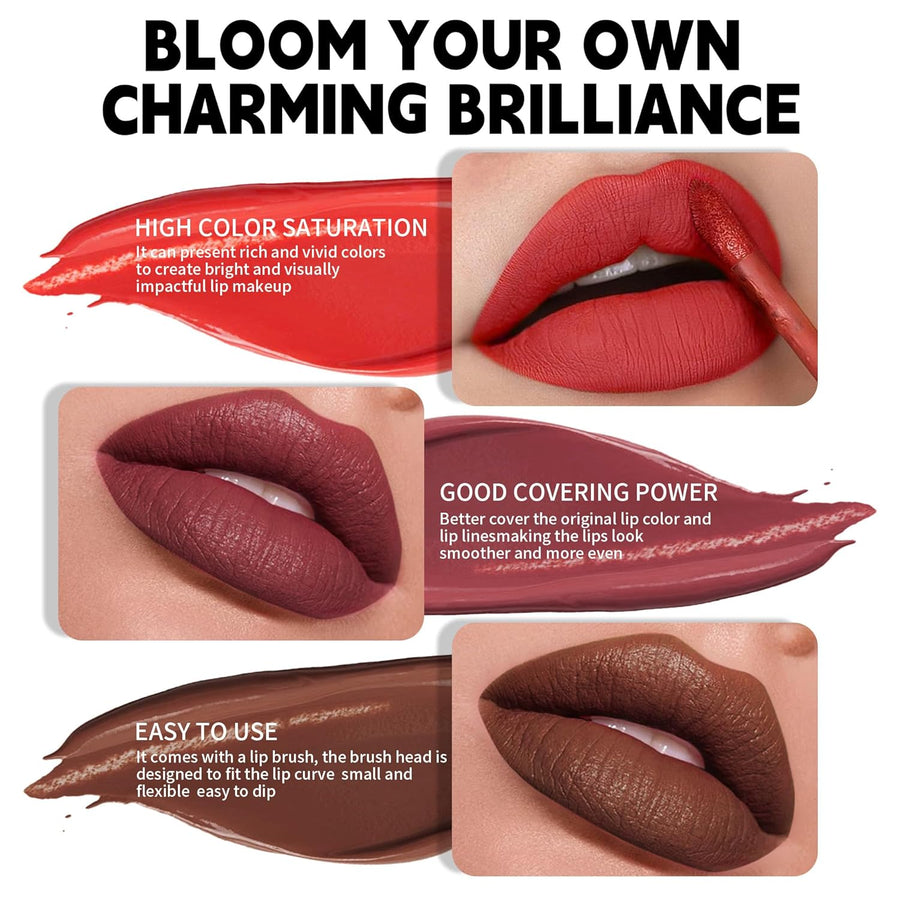 12 Colors Liquid Lipstick Set, Long Lasting Smudge Proof, High Pigm...