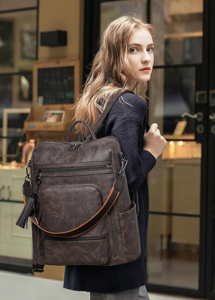Mochila Shrrie de cuero vegano para computadora portátil de 14 pulg...