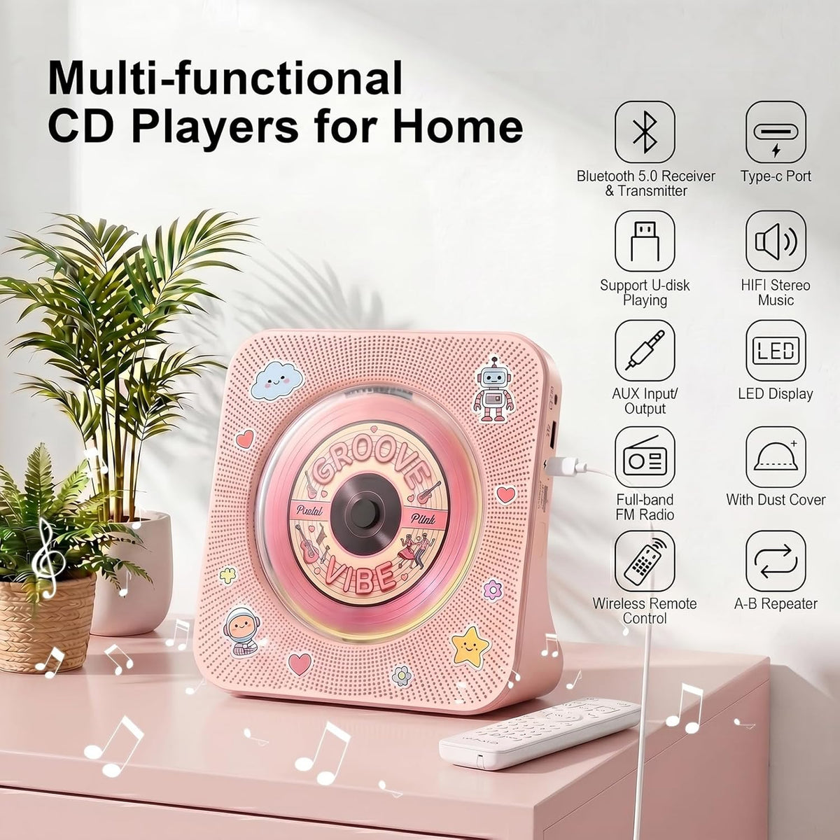 Gueray Reproductor de CD Reproductores de CD portátiles Bluetooth de