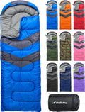 MalloMe Sacos de dormir para adultos para clima frío y cálido, saco de dormir para mochileros para niños de 10 a 12 años, niñas, niños, ligeros, compactos, artículos esenciales para acampar