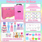 82 piezas de ropa de muñeca y accesorios con armario para muñecas de 11.5 pulgadas, juego de diseño de moda que incluye vestido de boda, vestidos de moda, trajes de tops y pantalones, perchas bolsas