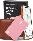 SPOTMINDERS - Cartera de tarjeta de crédito con certificación MFi de Apple, color rosa (solo iOS), esencial de viaje para mujer, funciona con Apple Find My Tarjeta de seguimiento recargable, IP68, 0.07 pulgadas, buscador de artículos delgado para
