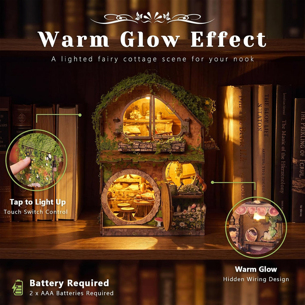 Kit de rincón de libro de invernadero con luz, casa miniatura de