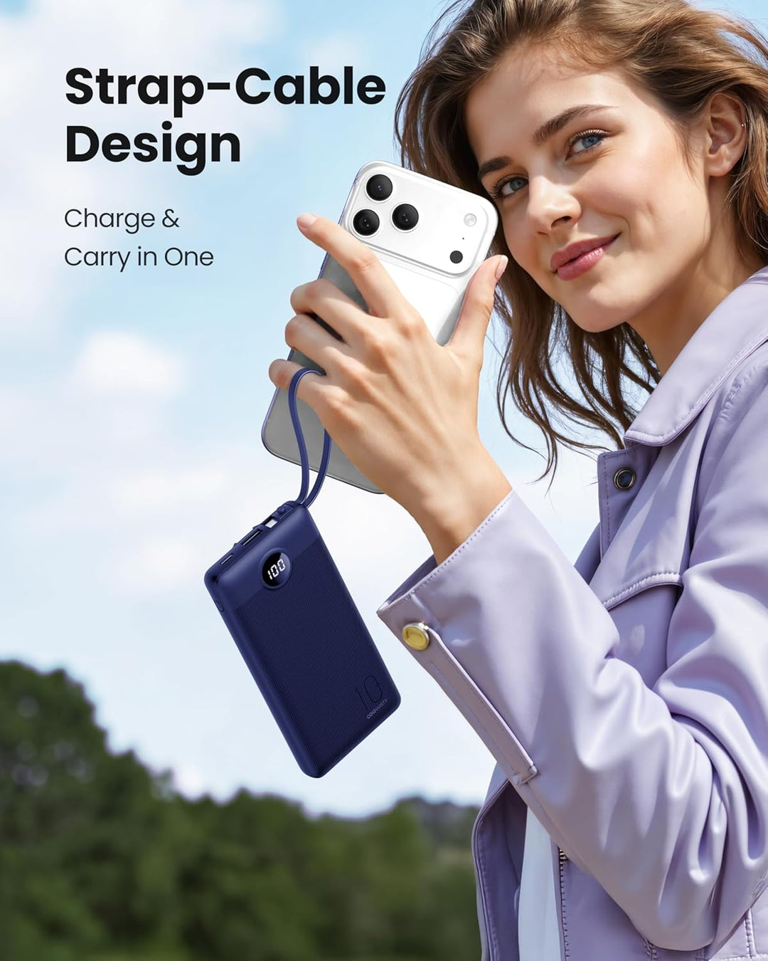 Coowisty Cargador portátil con cables integrados, banco de energía...