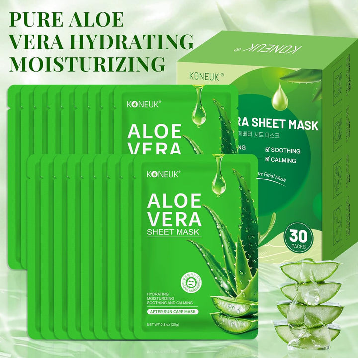KONEUK Paquete de 30 mascarillas faciales hidratantes de aloe vera,...