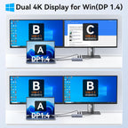 Adaptador USB-C Hub Dual 4K@60Hz USB-C para Dell HP, 100W PD USB-C Splitter