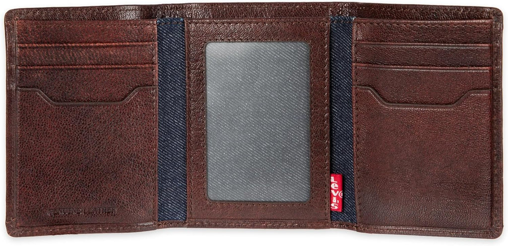 Levi's Billetera triple de cuero de puntada pesada para hombre, marrón, talla única
