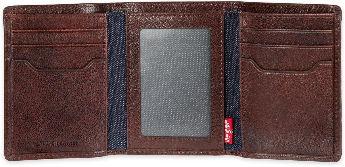 Levi's Billetera triple de cuero de puntada pesada para hombre, marrón, talla única