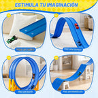 MINDNOOK Juego de pista de carreras flexible de 16 pies para niños, pista de carreras portátil enrollable con 4 autos y ventosas, compatible con autos de juguete fundidos a presión 1:64, regalo para niños y niñas de 4 a 12 años