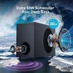 Barra de sonido con subwoofer, barra de sonido de 110 W para Smart TV, con graves profundos y aumento de volumen, Bluetooth/ARC/Opt/AUX, barra de sonido desmontable para TV/proyectores