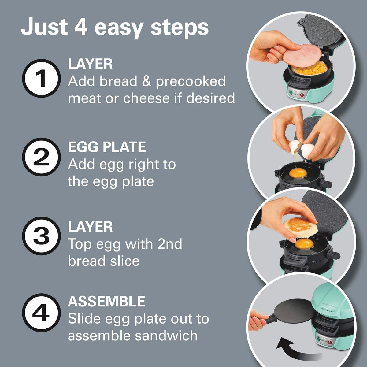 Hamilton Beach Máquina para Sándwiches de Desayuno con Anillo para Cocinar Huevos, Ingredientes Personalizables, Perfecto para Muffins Ingleses, Croissants, Mini Waffles, Regalos Perfectos de