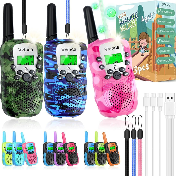 Vvinca Walkie Talkies para niños recargables paquete de 3, juguetes...
