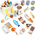 Juego de comida de madera para niños pequeños, tienda de comestibles, comida de juego de simulación, compras y juegos, accesorios de cocina para niños y niñas