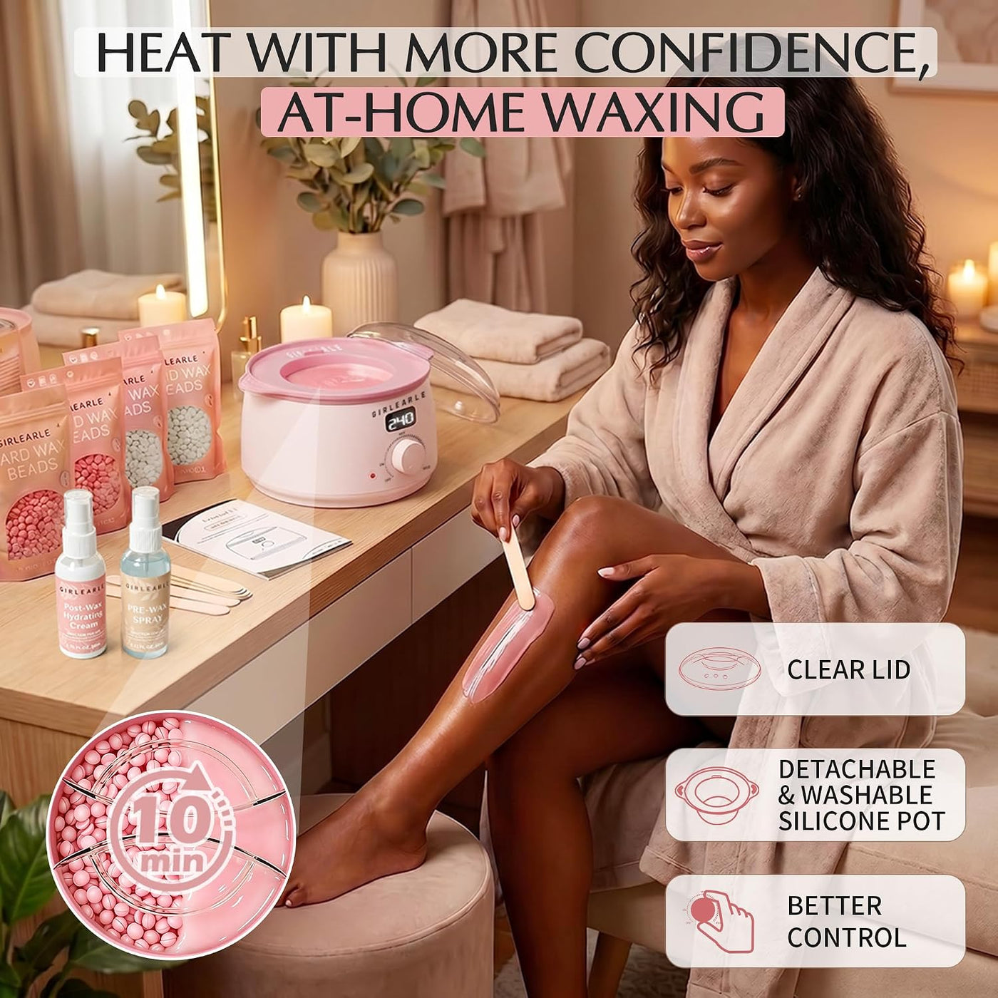 GIRLEARLE Kit de cera digital premium para mujeres con piel sensibl...