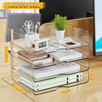 Organizador de escritorio de oficina transparente para papel de letras A4, horizontal de 4 niveles