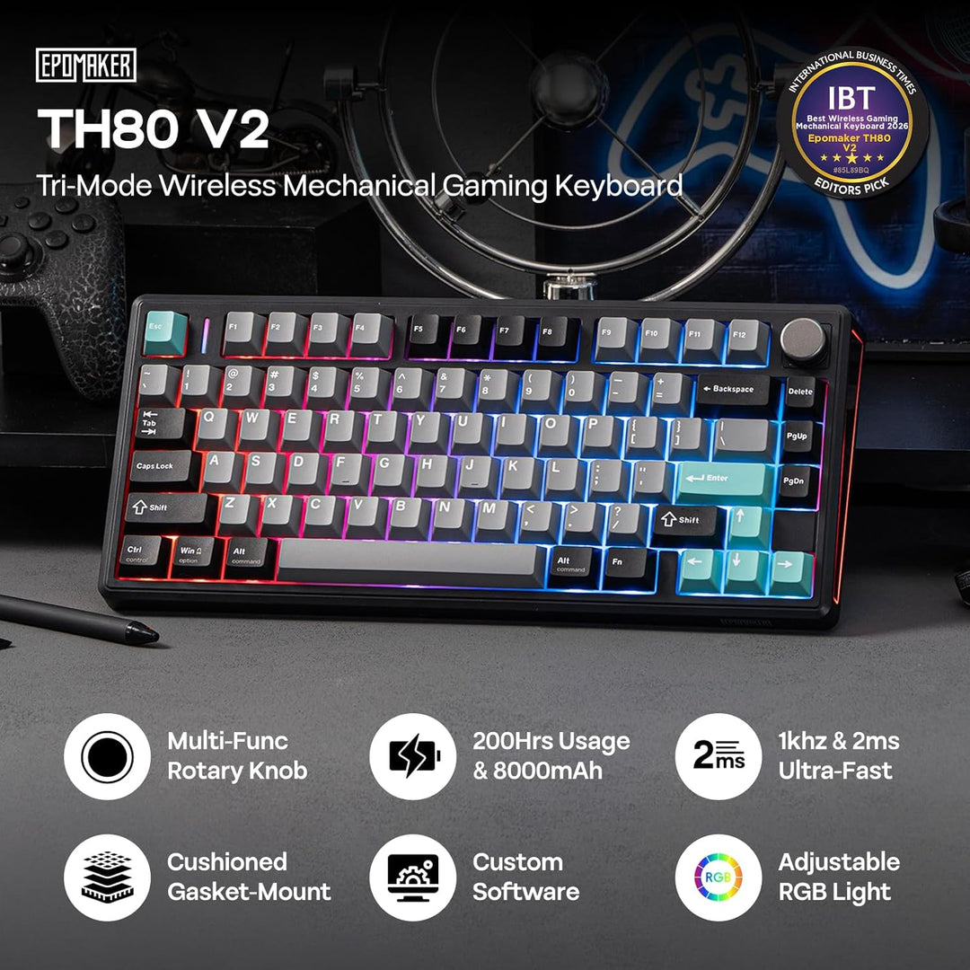 EPOMAKER TH80 V2 75% Teclado mecánico inalámbrico con perilla metál...