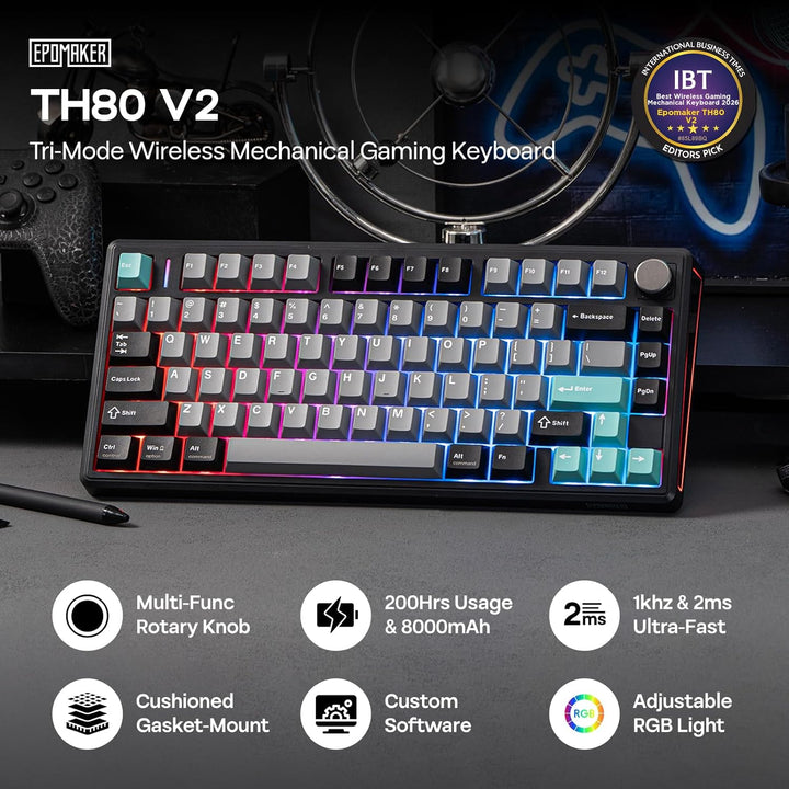 EPOMAKER TH80 V2 75% Teclado mecánico inalámbrico con perilla metál...