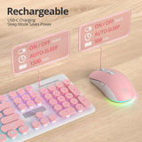 Vumilstek Teclado y mouse rosa retroiluminado, máquina de escribir...
