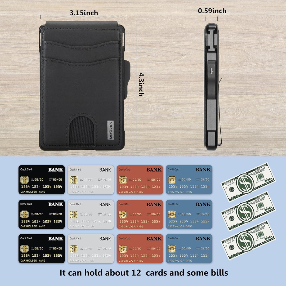 umoven Cartera para hombre \u2013 con clip para dinero, ranuras de...