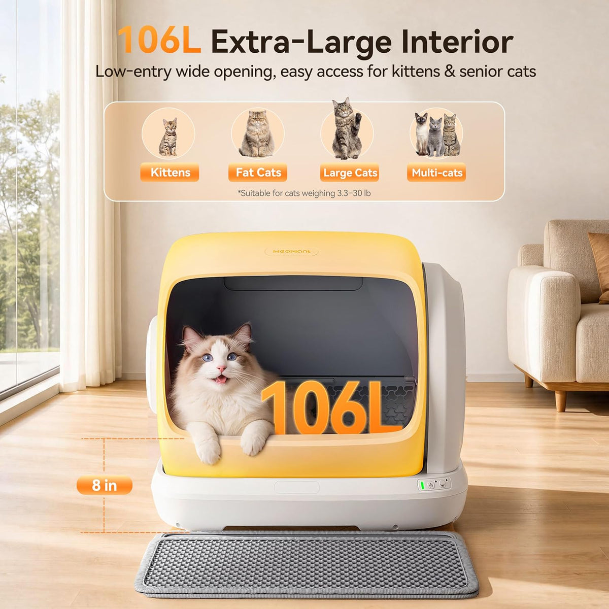 Meowant Caja de arena automática para gatos 106L, espacio extra grande