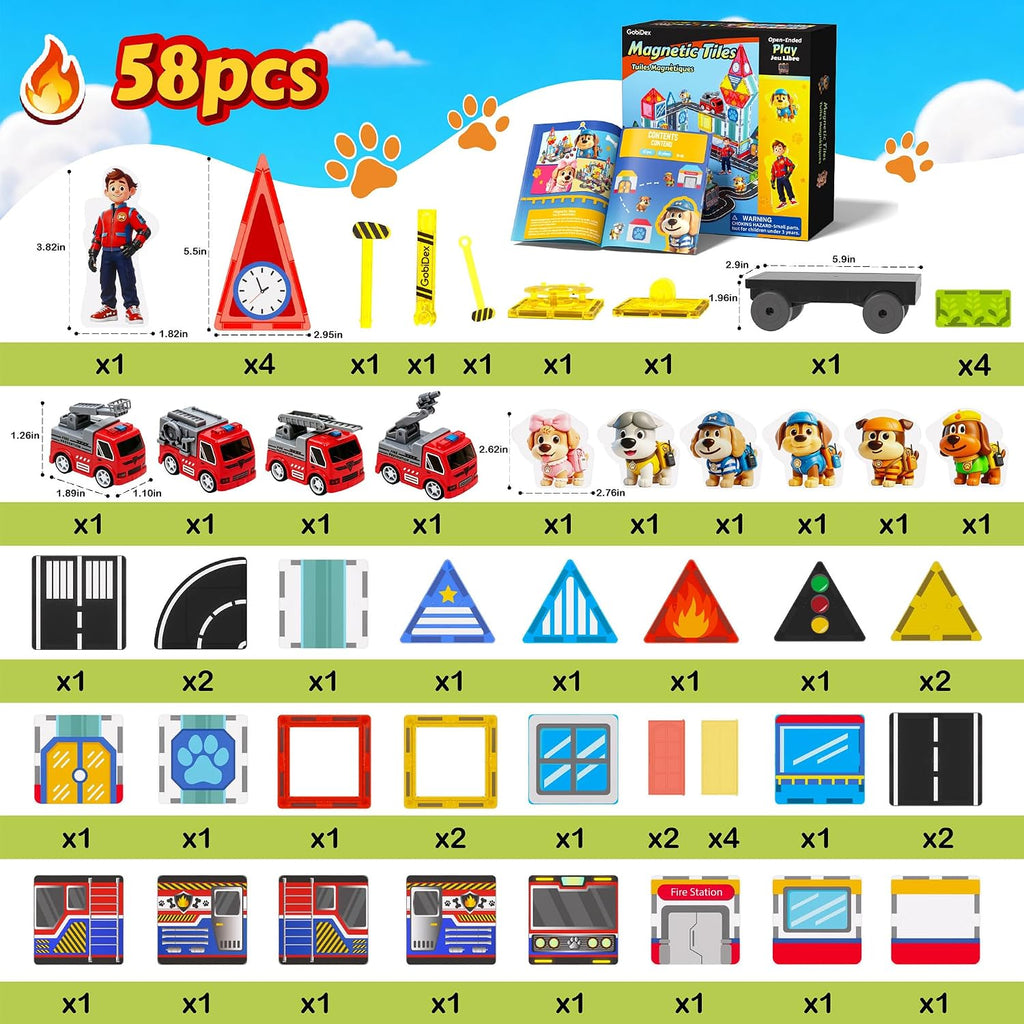 Camión de bomberos magnético con 5 coches, bloques magnéticos para niños de