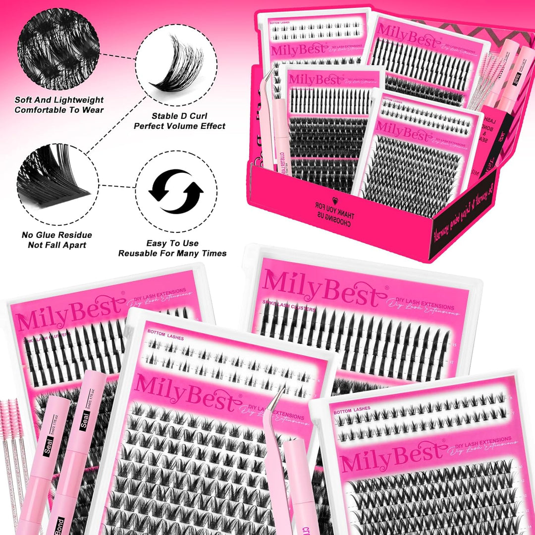 MilyBest Kit de racimos de pestañas con espigas\/pestañas inferiore...