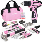 FASTPRO Juego de taladro rosa de 12 V para mujer, juego de herramientas