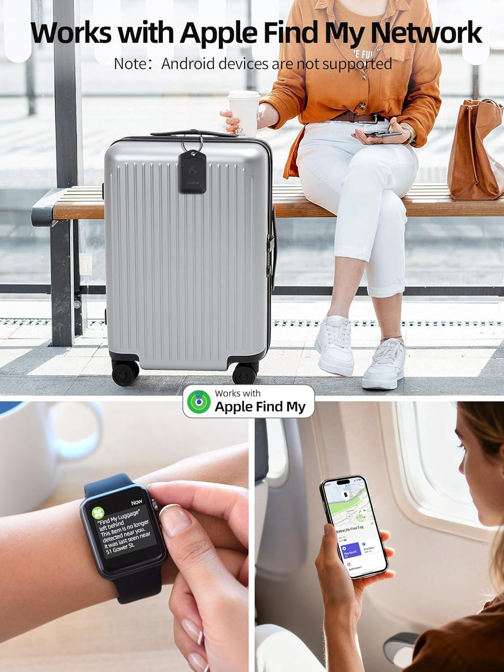 Etiquetas de equipaje, funciona con Apple Find My, etiqueta de maleta de