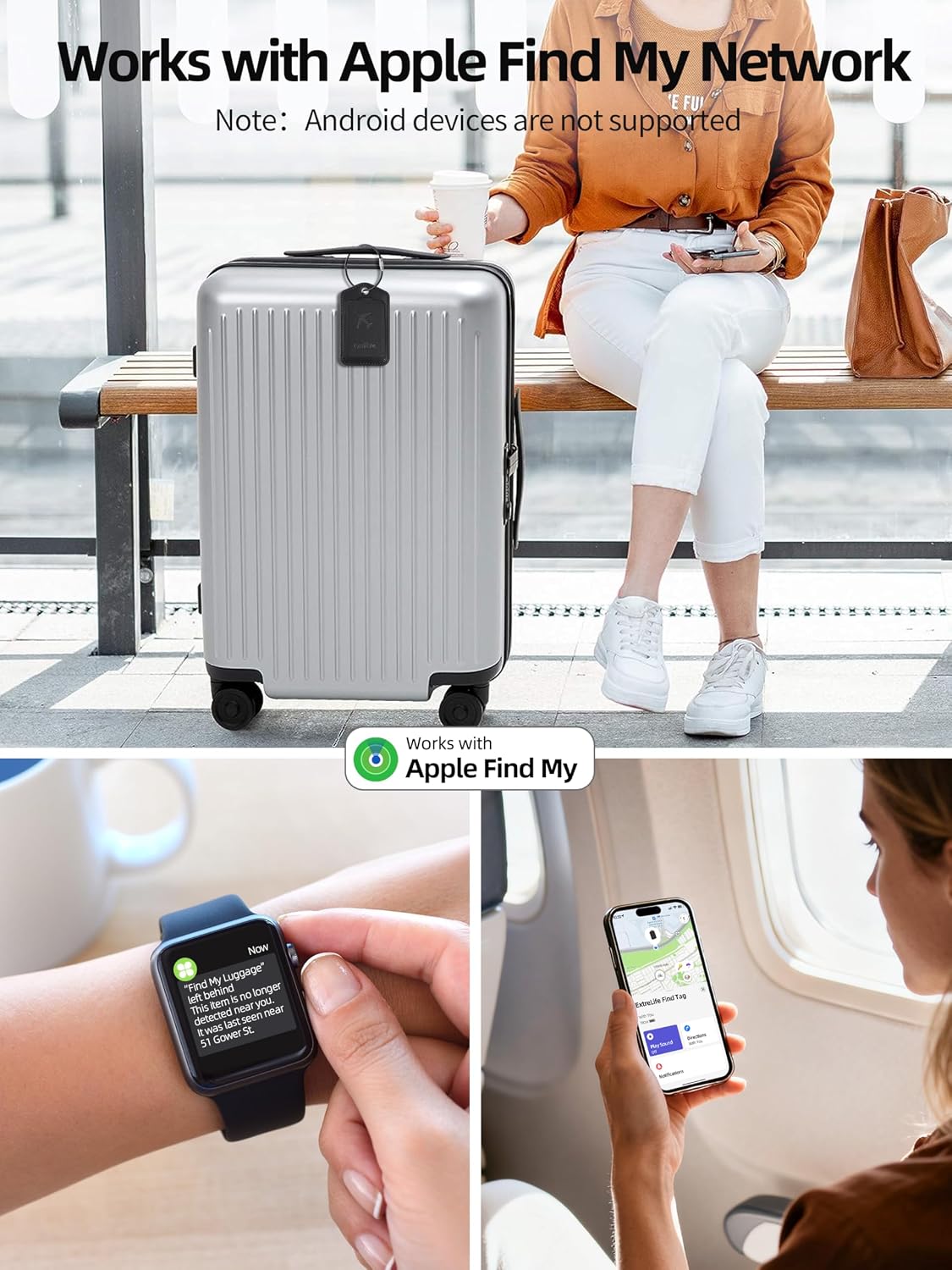 Etiquetas de equipaje, funciona con Apple Find My, etiqueta de maleta de