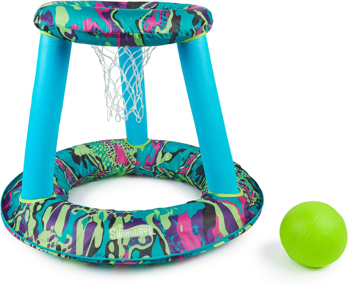 SwimWays Hydro Spring Hoops - Aro de baloncesto inflable, juego de baloncesto impermeable con aro y pelota, juegos al aire libre, juguetes acuáticos para edades de 5 años en adelante